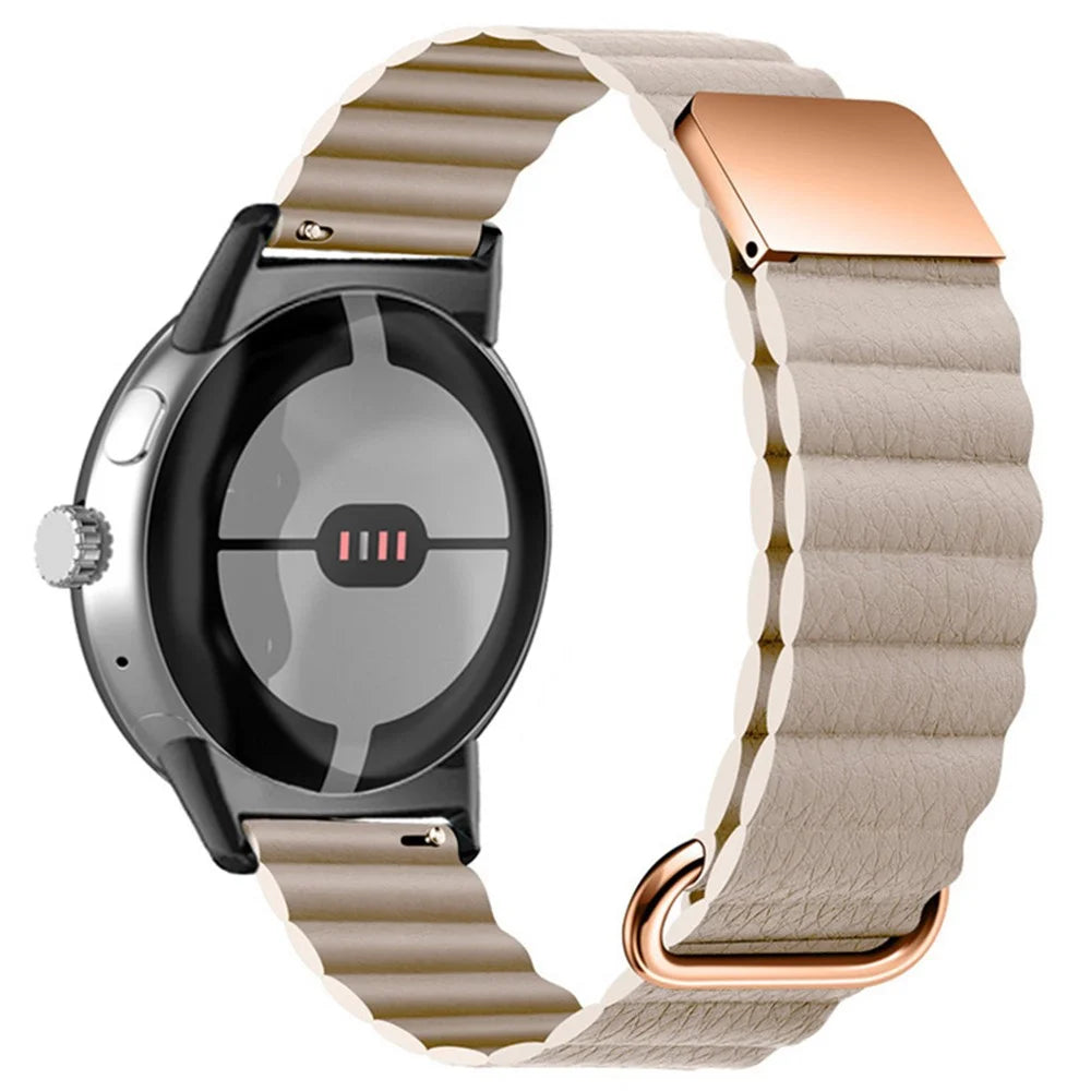 Magnetic Buckle Watch Band for Google Pixel Watch 4 41mm / Watch 3 41mm / Watch 2 / Watch Genuine Leather Watch Strap Quick Release Watchband - Khaki - 1