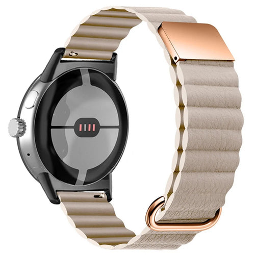 Magnetic Buckle Watch Band for Google Pixel Watch 4 41mm / Watch 3 41mm / Watch 2 / Watch Genuine Leather Watch Strap Quick Release Watchband - Khaki - 1