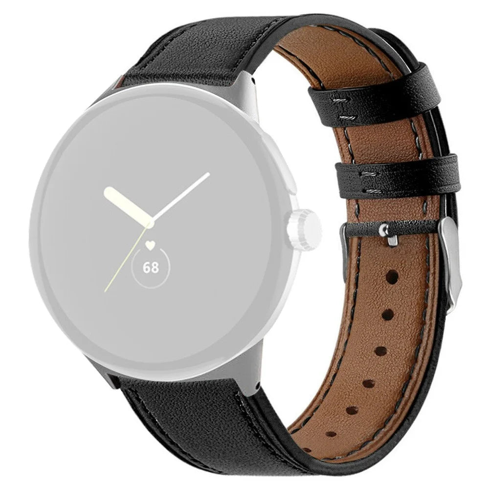 Quick Release Watch Band for Google Pixel Watch 4 41mm / Watch 3 41mm / Watch 2 / Watch Genuine Leather Watch Strap Replacement Part - Black - 1