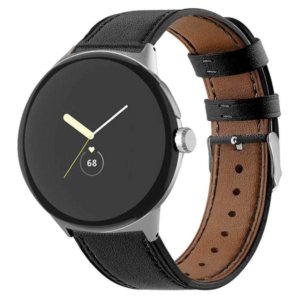 Quick Release Watch Band for Google Pixel Watch 4 41mm / Watch 3 41mm / Watch 2 / Watch Genuine Leather Watch Strap Replacement Part - Black - 2