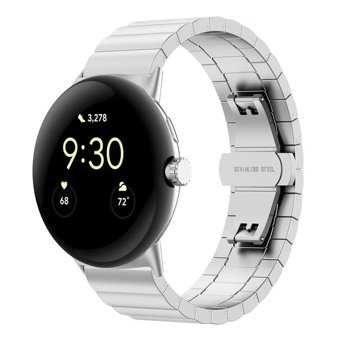 For Google Pixel Watch 4 41mm / Watch 3 41mm / Watch 2 / Watch Quick Release Metal Band Butterfly Buckle Clasp Bracelet Watch Strap - Silver - 2