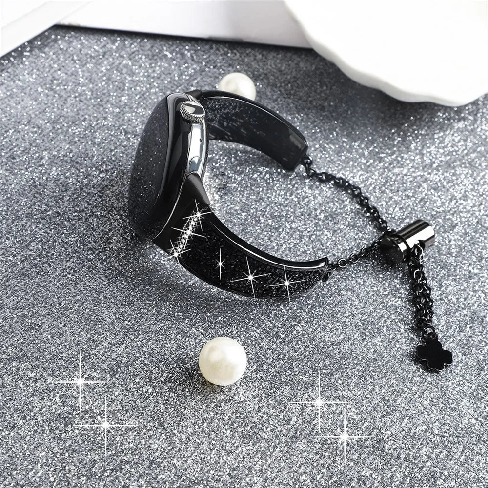 For Google Pixel Watch 4 41mm / Watch 3 41mm / Watch 2 / Watch Rhinestone Decor Bling Metal Chain Band Replacement Bracelet Watch Strap - Black - 5