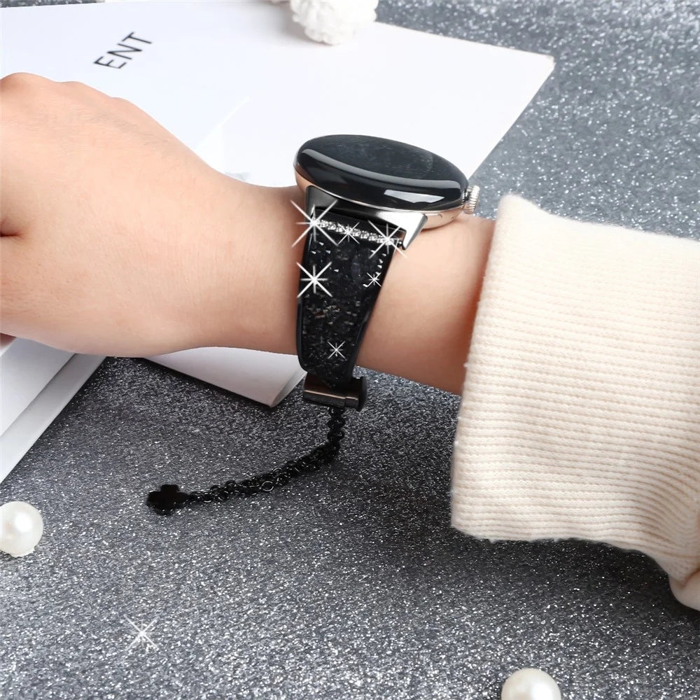 For Google Pixel Watch 4 41mm / Watch 3 41mm / Watch 2 / Watch Rhinestone Decor Bling Metal Chain Band Replacement Bracelet Watch Strap - Black - 6