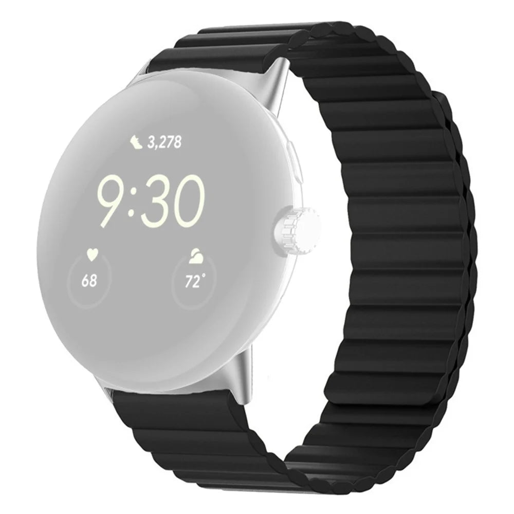 For Google Pixel Watch 4 41mm / Watch 3 41mm / Watch 2 / Watch Magnetic Smartwatch Band Soft Silicone Adjustable Replacement Strap Wristband - Black - 1