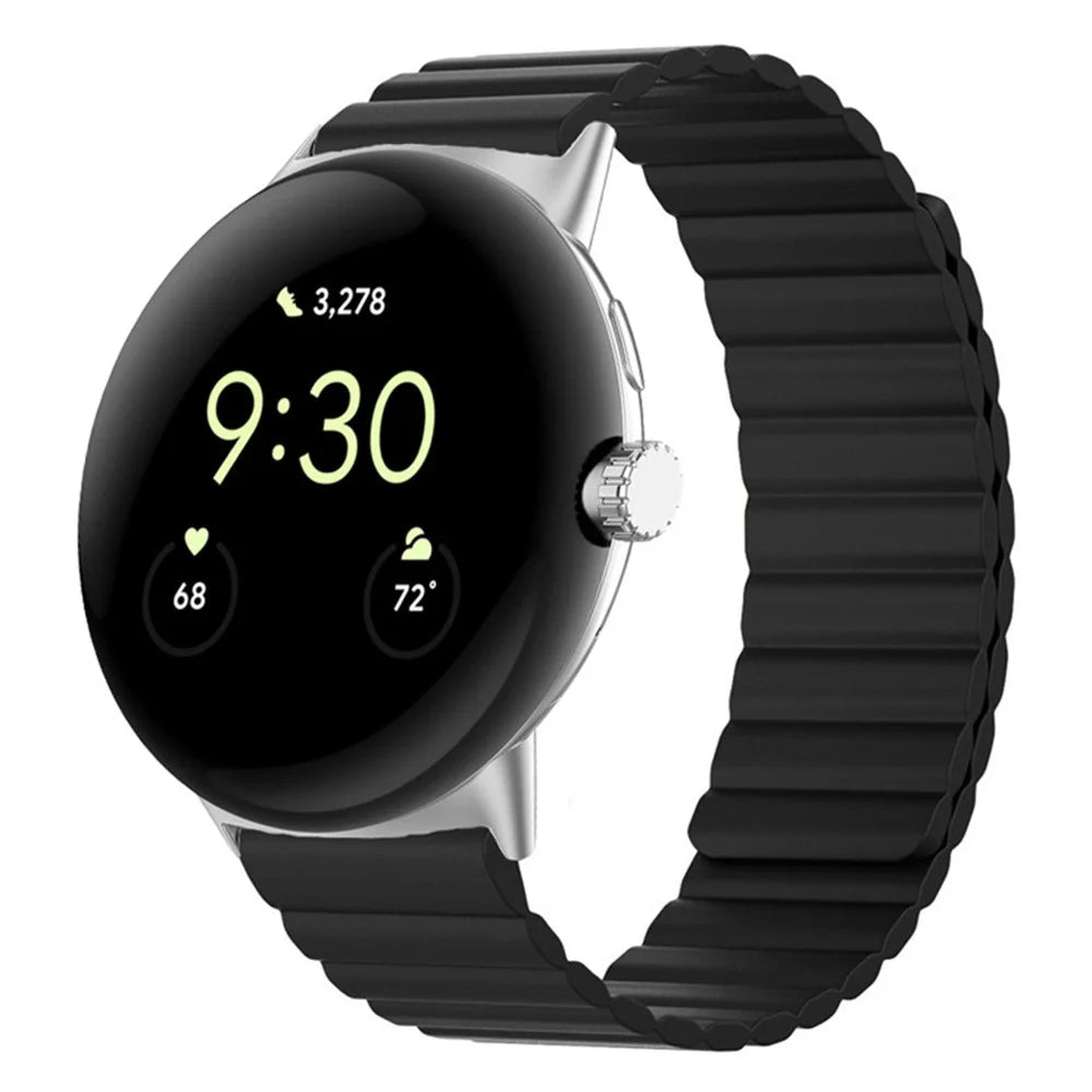 For Google Pixel Watch 4 41mm / Watch 3 41mm / Watch 2 / Watch Magnetic Smartwatch Band Soft Silicone Adjustable Replacement Strap Wristband - Black - 2