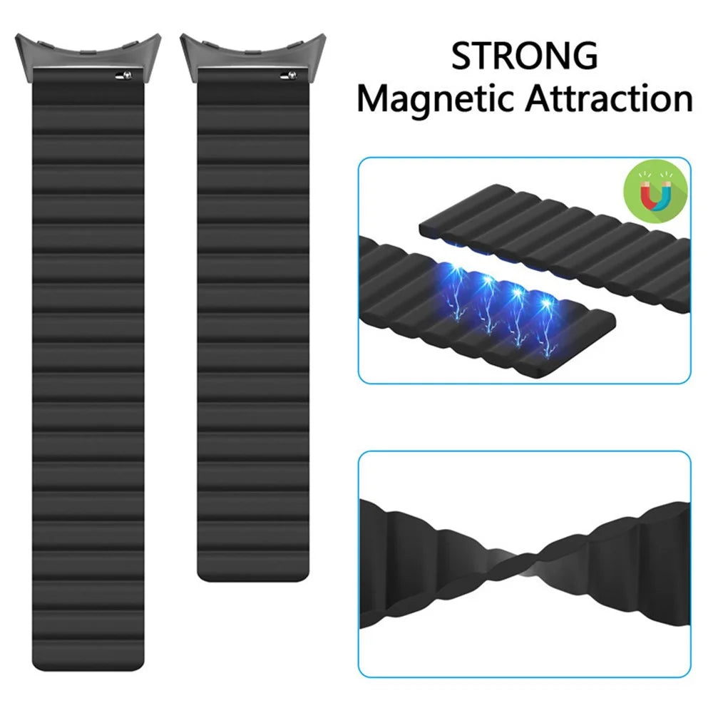 For Google Pixel Watch 4 41mm / Watch 3 41mm / Watch 2 / Watch Magnetic Smartwatch Band Soft Silicone Adjustable Replacement Strap Wristband - Black - 4