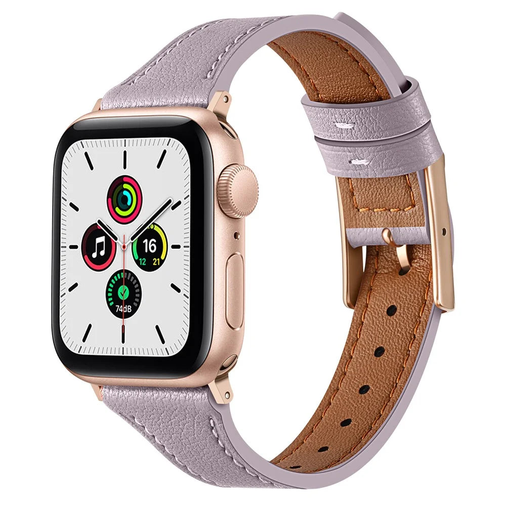 Watch Strap for Apple Watch Series 11 10 42mm / 9 8 7 41mm / SE3 SE2 SE 6 5 4 40mm / 3 2 1 38mm Genuine Leather Band - Purple - 2