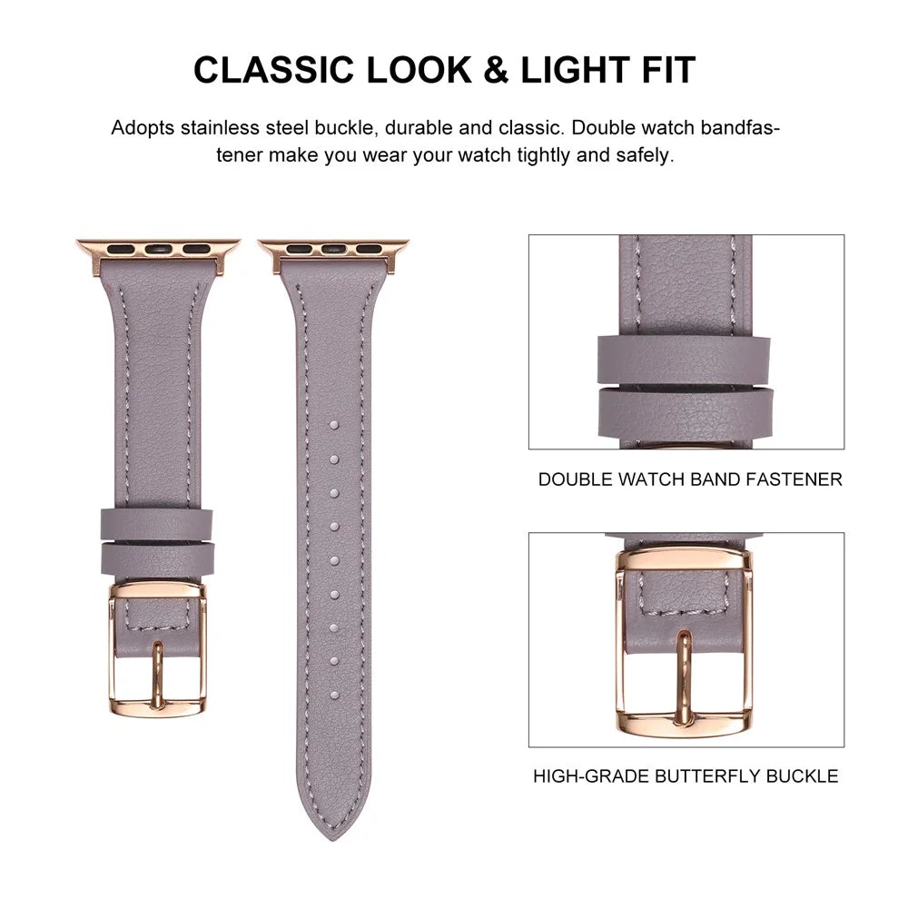Watch Strap for Apple Watch Series 11 10 42mm / 9 8 7 41mm / SE3 SE2 SE 6 5 4 40mm / 3 2 1 38mm Genuine Leather Band - Purple - 3