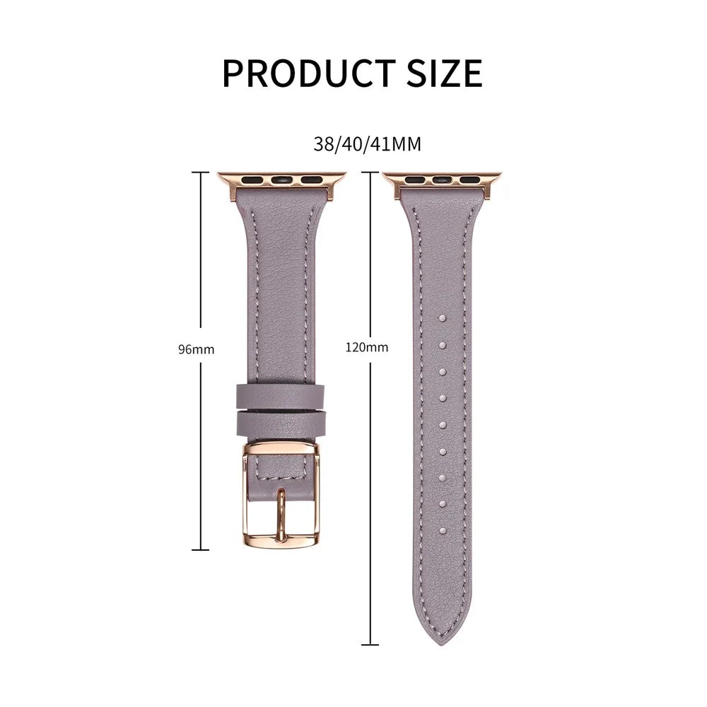 Watch Strap for Apple Watch Series 11 10 42mm / 9 8 7 41mm / SE3 SE2 SE 6 5 4 40mm / 3 2 1 38mm Genuine Leather Band - Purple - 4