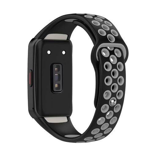 For Huawei Band 6 / Honor Band 6 Dual Color Silicone Watch Band Adjustable Wrist Strap Replacement - Black / Grey - 1