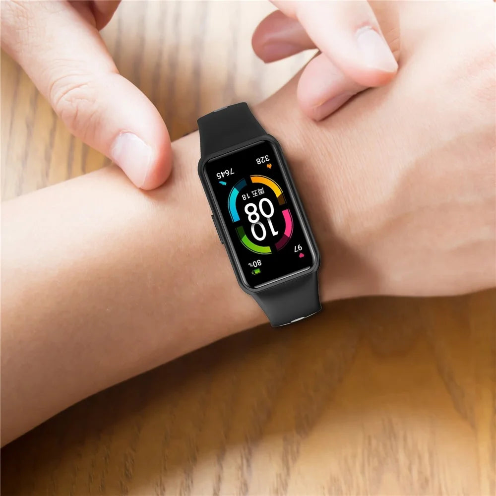 For Huawei Band 6 / Honor Band 6 Dual Color Silicone Watch Band Adjustable Wrist Strap Replacement - Black / Grey - 7