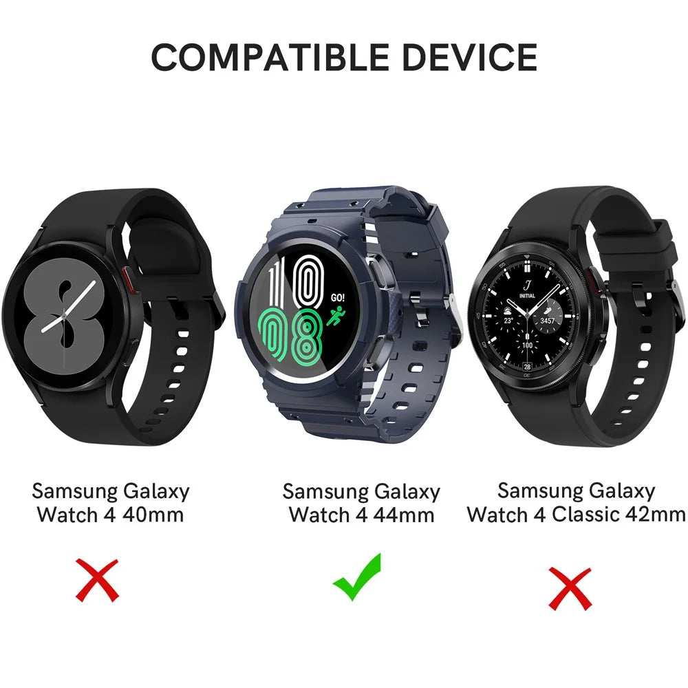 AHASTYLE WG67 Rugged Sport Case with Band Compatible with Samsung Galaxy Watch4 44mm , Soft TPU Watch Band Wrist Strap Bumper Cover - Sapphire - 3