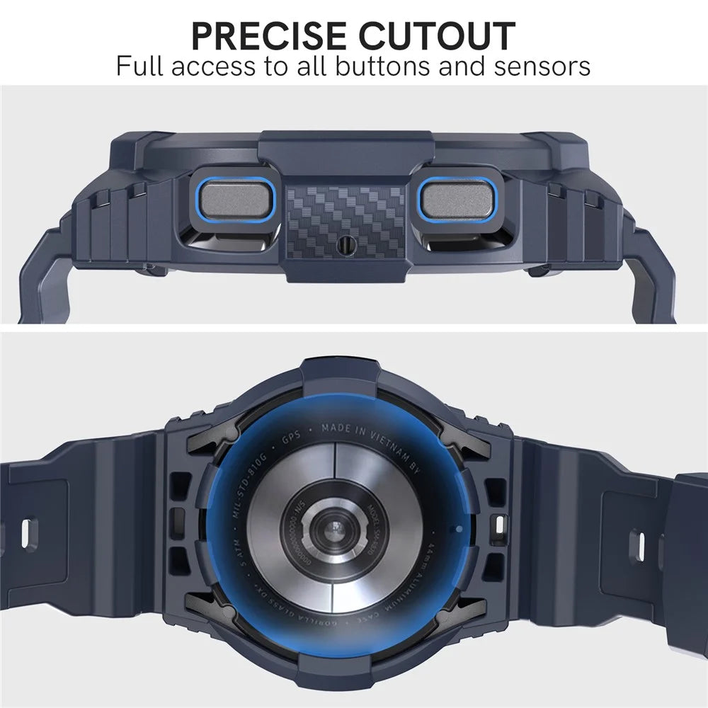 AHASTYLE WG67 Rugged Sport Case with Band Compatible with Samsung Galaxy Watch4 44mm , Soft TPU Watch Band Wrist Strap Bumper Cover - Sapphire - 4