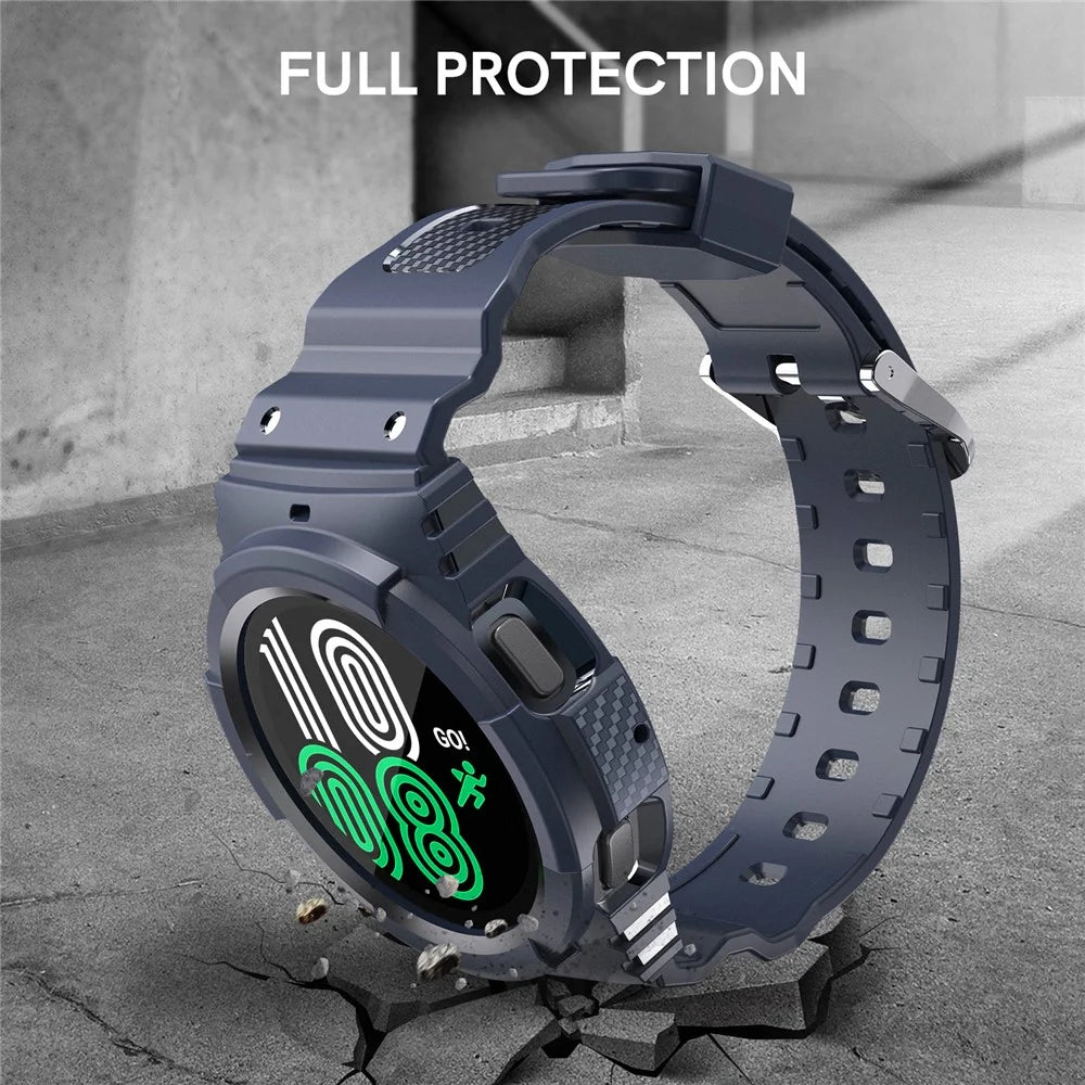 AHASTYLE WG67 Rugged Sport Case with Band Compatible with Samsung Galaxy Watch4 44mm , Soft TPU Watch Band Wrist Strap Bumper Cover - Sapphire - 6