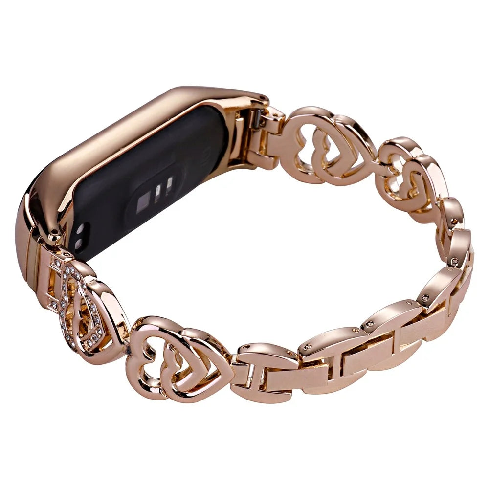 For Xiaomi Mi Band 3 / Band 4 Metal Watch Strap Rhinestone Decorated Watch Band - Rose Gold - 1