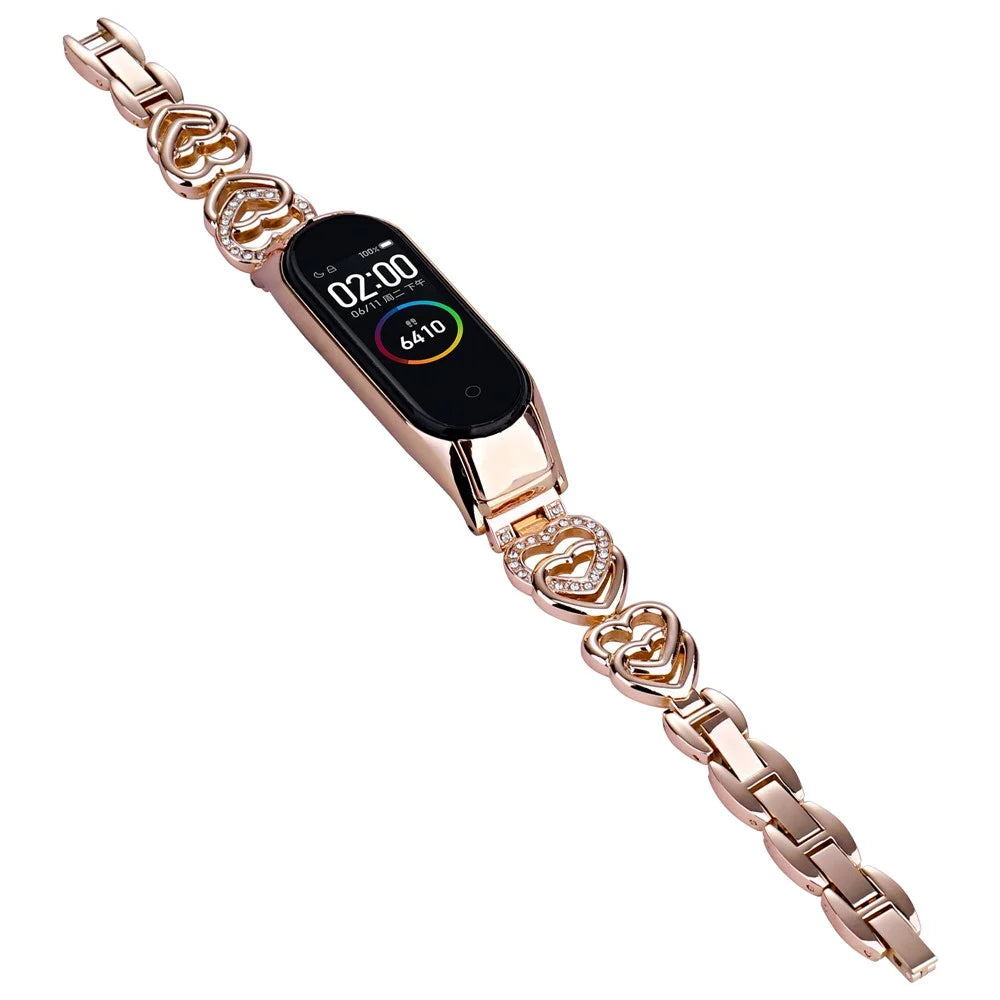 For Xiaomi Mi Band 3 / Band 4 Metal Watch Strap Rhinestone Decorated Watch Band - Rose Gold - 2
