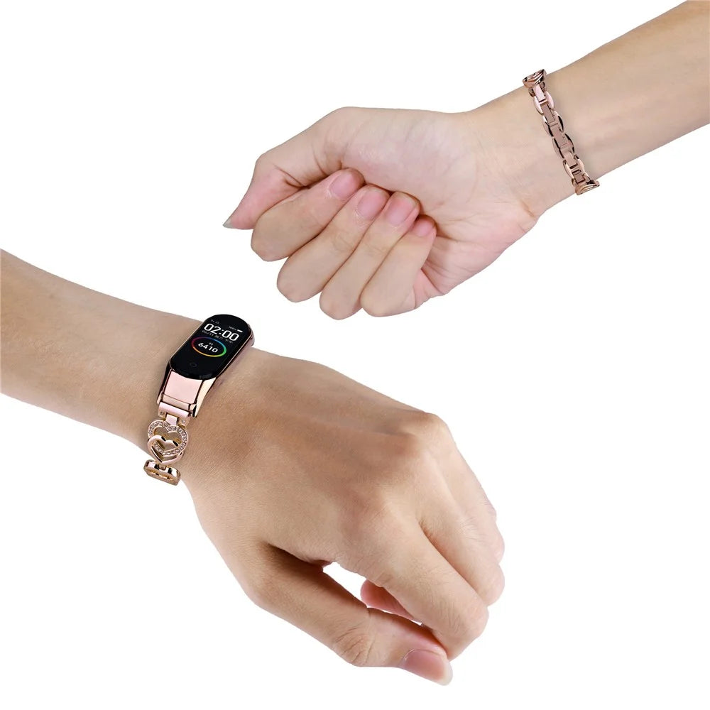 For Xiaomi Mi Band 3 / Band 4 Metal Watch Strap Rhinestone Decorated Watch Band - Rose Gold - 3