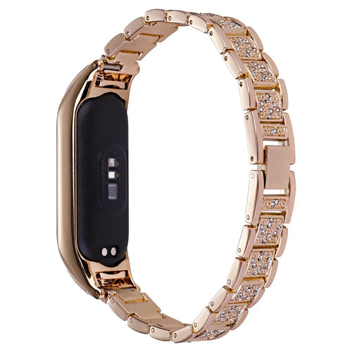 For Xiaomi Mi Band 5 / 6 Rhinestone Decor Smart Watch Band Three Bead Metal Wrist Strap - Rose Gold - 1