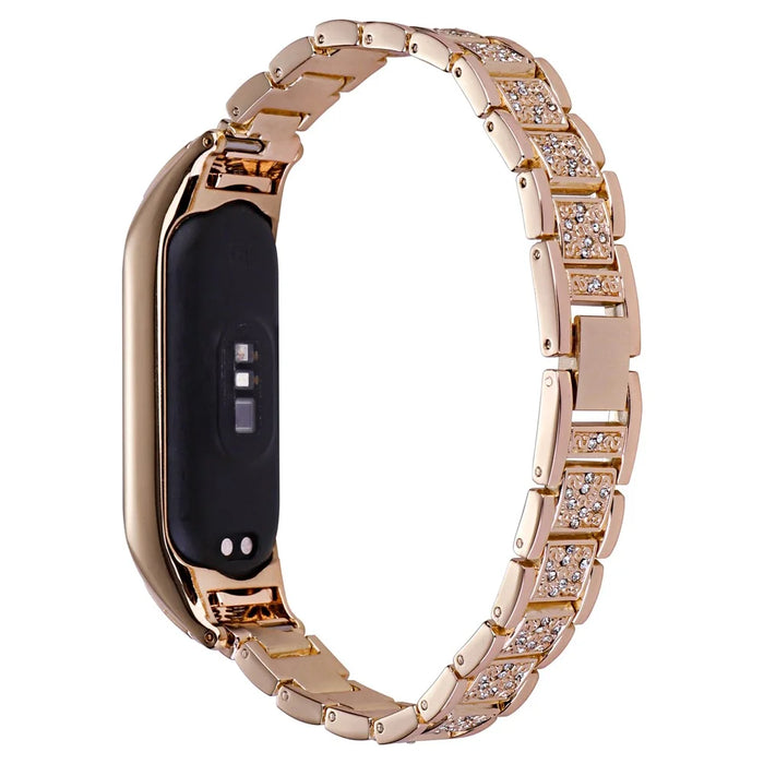 For Xiaomi Mi Band 7 Three Bead Rhinestone Decor Watch Band Metal Wrist Strap Replacement - Rose Gold - 1
