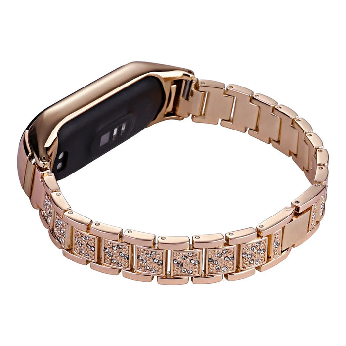 For Xiaomi Mi Band 7 Three Bead Rhinestone Decor Watch Band Metal Wrist Strap Replacement - Rose Gold - 2