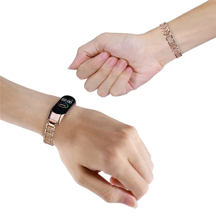 For Xiaomi Mi Band 7 Three Bead Rhinestone Decor Watch Band Metal Wrist Strap Replacement - Rose Gold - 3