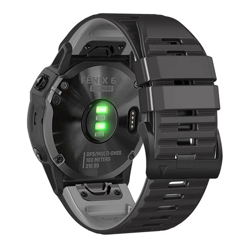 For Garmin Tactix Delta / Enduro Horizontal Stripes Silicone Replacement Watch Strap Adjustable Wrist Band - Black / Grey - 1