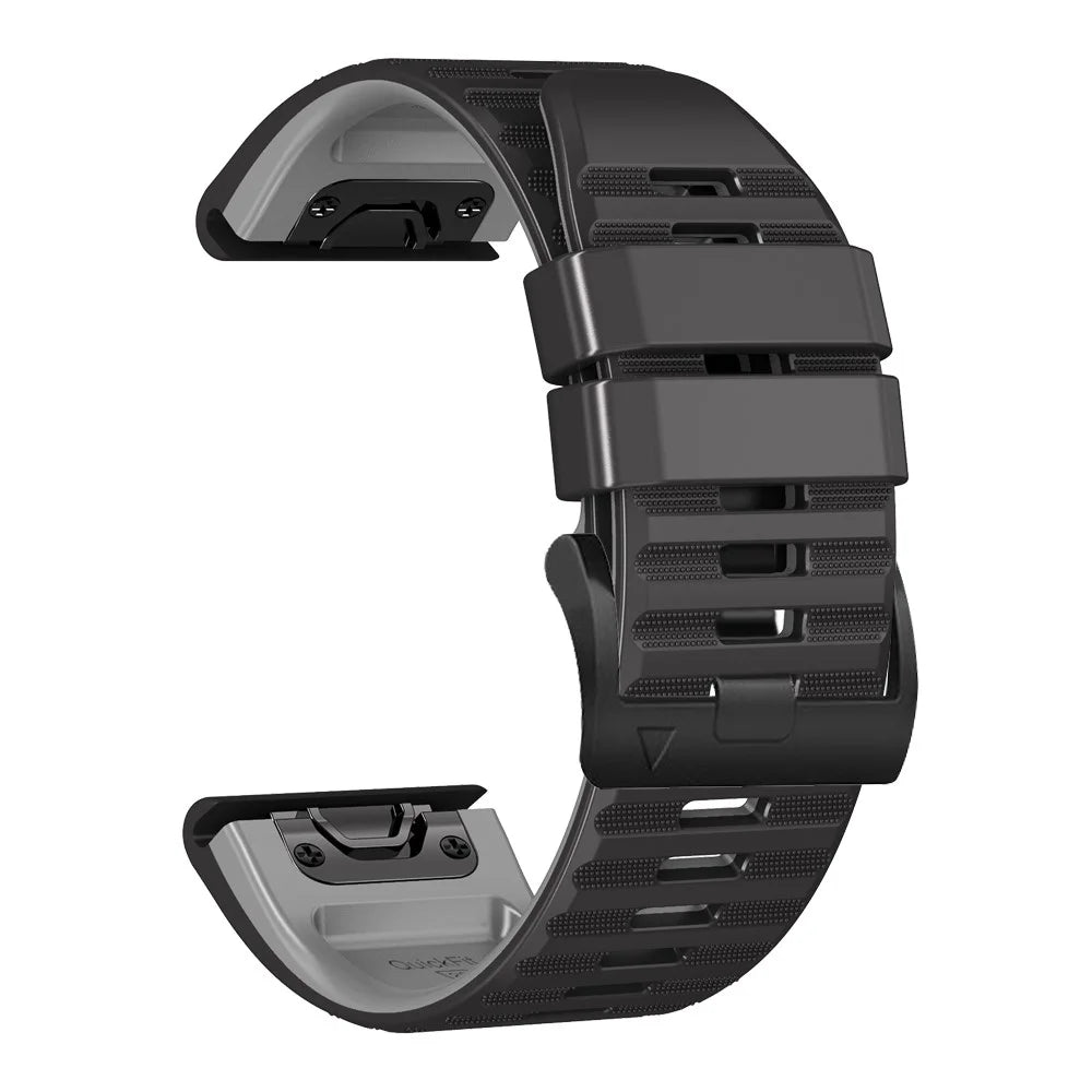 For Garmin Tactix Delta / Enduro Horizontal Stripes Silicone Replacement Watch Strap Adjustable Wrist Band - Black / Grey - 2