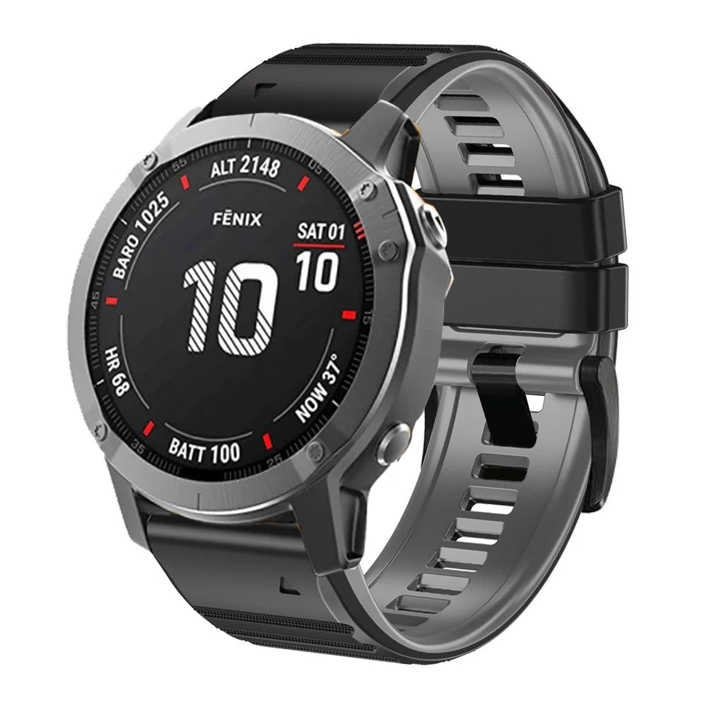 For Garmin Tactix Delta / Enduro Horizontal Stripes Silicone Replacement Watch Strap Adjustable Wrist Band - Black / Grey - 4