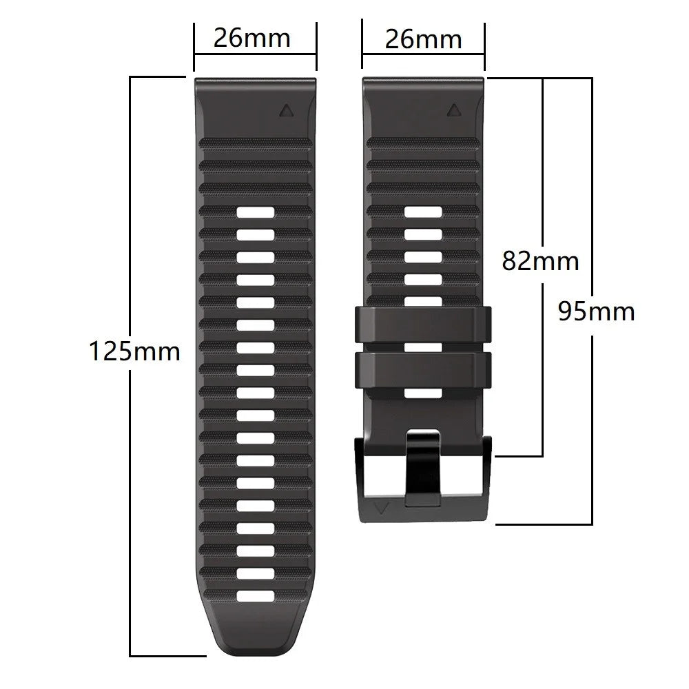 For Garmin Tactix Delta / Enduro Horizontal Stripes Silicone Replacement Watch Strap Adjustable Wrist Band - Black / Grey - 5