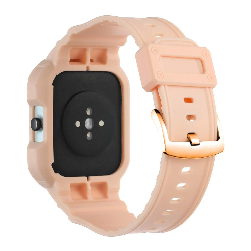 For Huami Amazfit GTS 1 / 2 / 3 / 4 One-piece Soft Silicone Replacement Watch Strap with Watch Case - Pink - 1