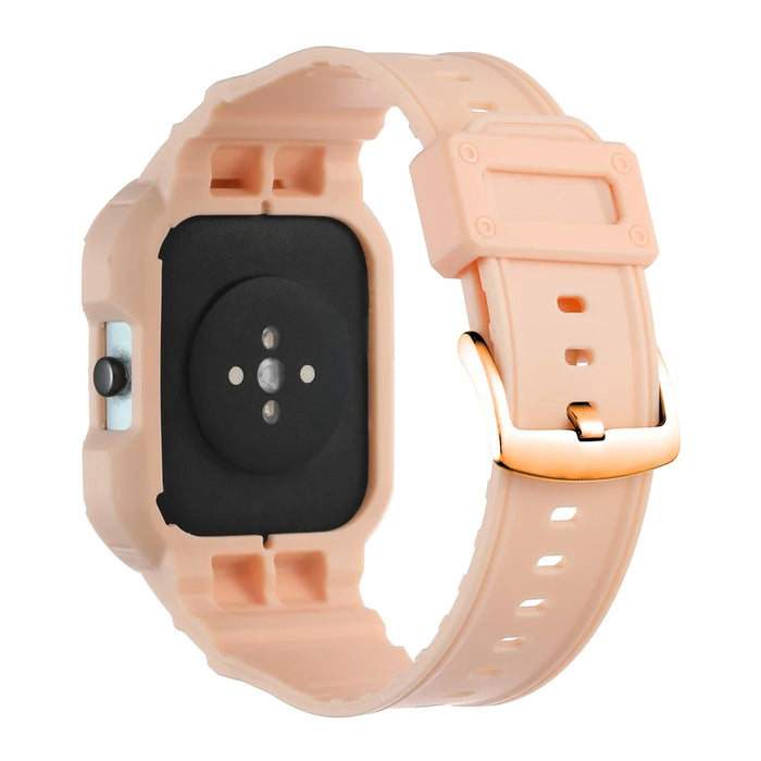 For Huami Amazfit GTS 1 / 2 / 3 / 4 One-piece Soft Silicone Replacement Watch Strap with Watch Case - Pink - 1