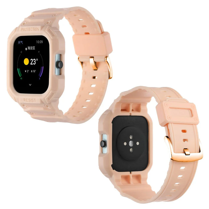 For Huami Amazfit GTS 1 / 2 / 3 / 4 One-piece Soft Silicone Replacement Watch Strap with Watch Case - Pink - 4