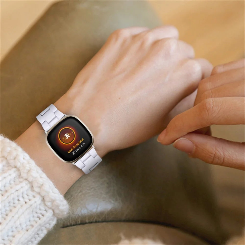 Resin Band for Fitbit Versa 4 / Sense 2 , 20mm Lightweight Watch Strap Bracelet with Stainless Steel Buckle - White - 3
