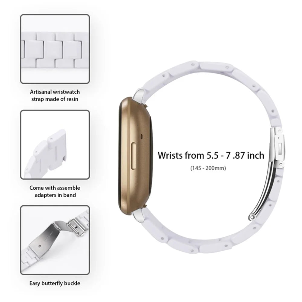 Resin Band for Fitbit Versa 4 / Sense 2 , 20mm Lightweight Watch Strap Bracelet with Stainless Steel Buckle - White - 6
