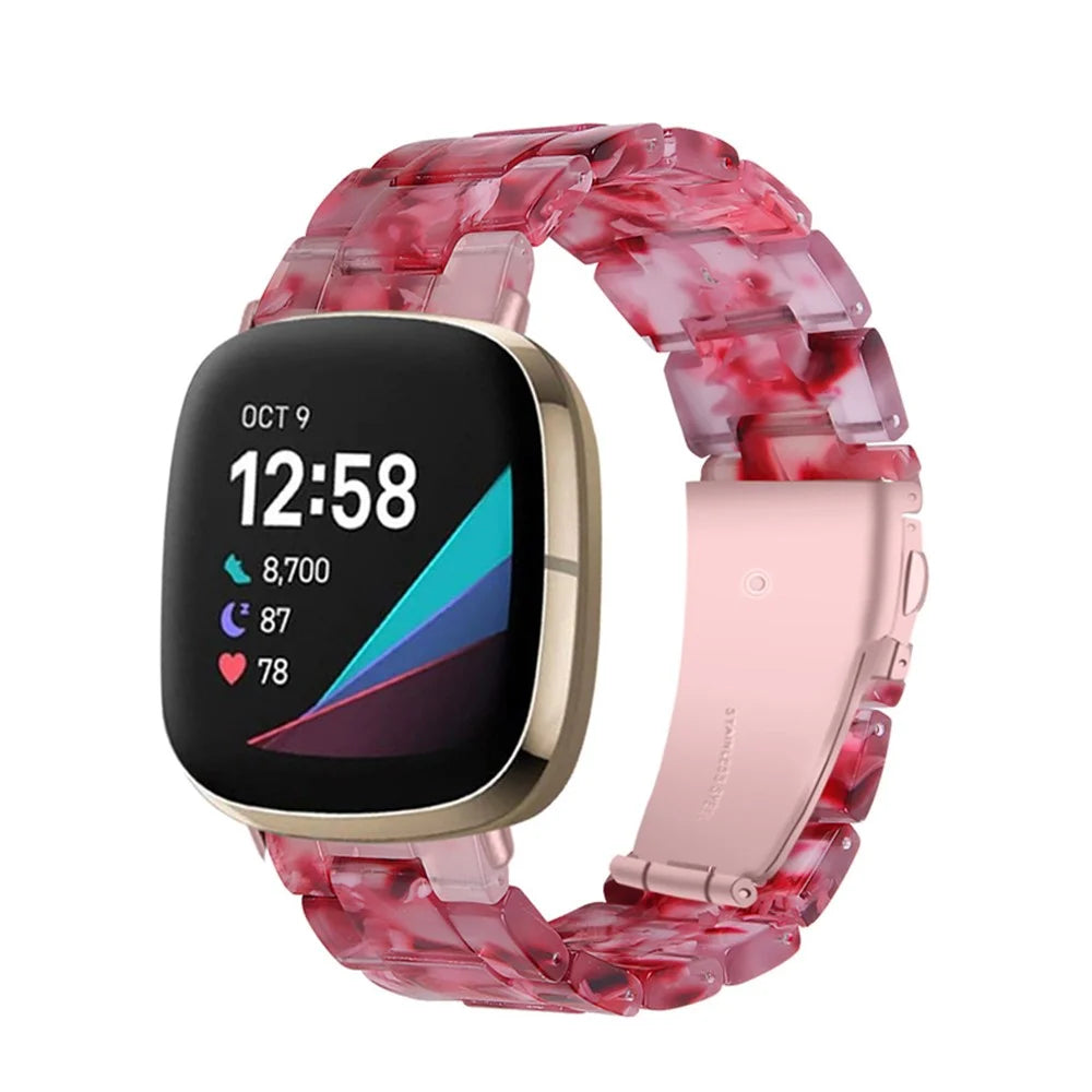 Watch Band for Fitbit Versa 4 / Sense 2 , 20mm Resin Watchband Stainless Steel Buckle Replacement Strap - Peach Red - 2