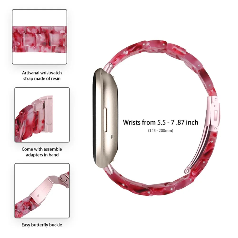 Watch Band for Fitbit Versa 4 / Sense 2 , 20mm Resin Watchband Stainless Steel Buckle Replacement Strap - Peach Red - 4
