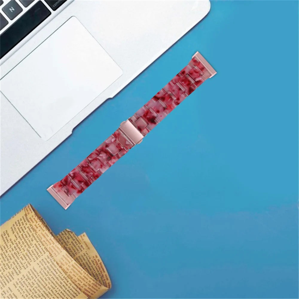 Watch Band for Fitbit Versa 4 / Sense 2 , 20mm Resin Watchband Stainless Steel Buckle Replacement Strap - Peach Red - 5
