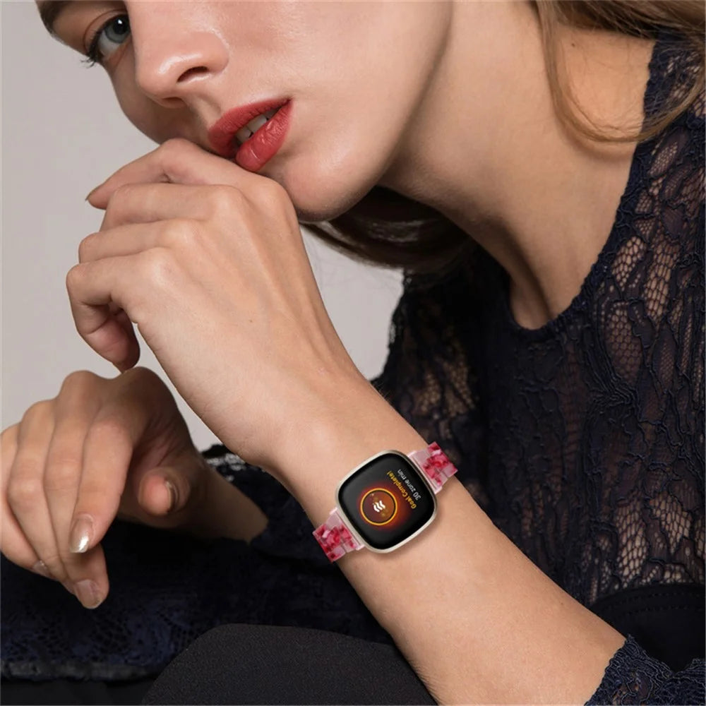 Watch Band for Fitbit Versa 4 / Sense 2 , 20mm Resin Watchband Stainless Steel Buckle Replacement Strap - Peach Red - 6