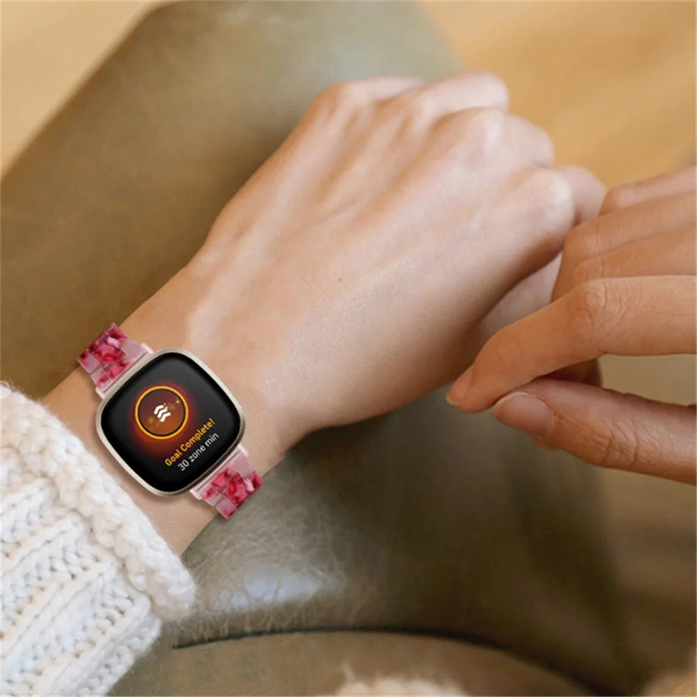 Watch Band for Fitbit Versa 4 / Sense 2 , 20mm Resin Watchband Stainless Steel Buckle Replacement Strap - Peach Red - 7