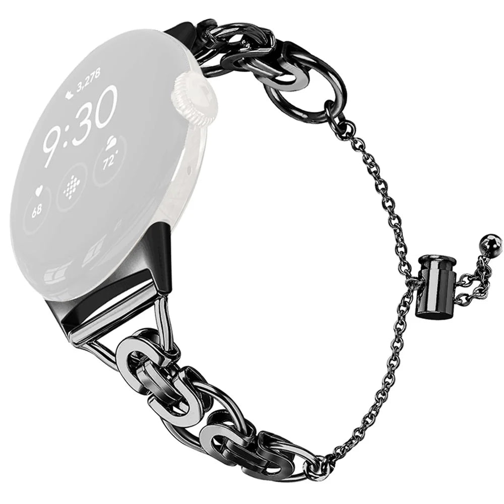 For Google Pixel Watch 4 41mm / Watch 3 41mm / Watch 2 / Watch Bead Chain Smartwatch Strap Replacement Stainless Strap Bracelet Strap - Black - 1