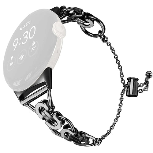 For Google Pixel Watch 4 41mm / Watch 3 41mm / Watch 2 / Watch Bead Chain Smartwatch Strap Replacement Stainless Strap Bracelet Strap - Black - 1