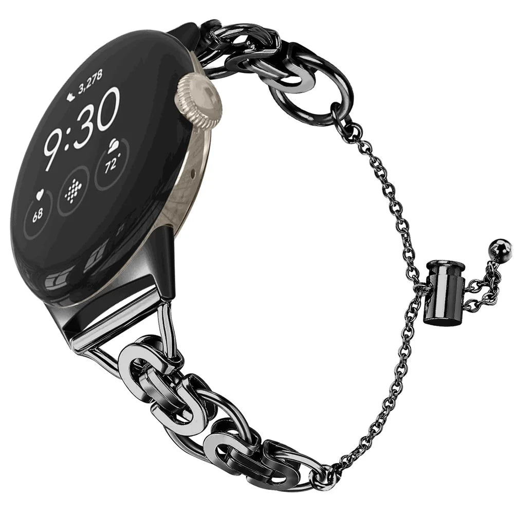 For Google Pixel Watch 4 41mm / Watch 3 41mm / Watch 2 / Watch Bead Chain Smartwatch Strap Replacement Stainless Strap Bracelet Strap - Black - 2