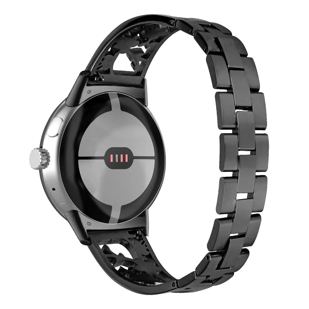 For Google Pixel Watch 4 41mm / Watch 3 41mm / Watch 2 / Watch 304 Stainless Steel Bracelet Rhinestone Decor Plum Wrist Strap Detachable Watch Band - Black - 1