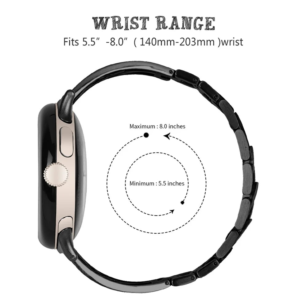 For Google Pixel Watch 4 41mm / Watch 3 41mm / Watch 2 / Watch 304 Stainless Steel Bracelet Rhinestone Decor Plum Wrist Strap Detachable Watch Band - Black - 7