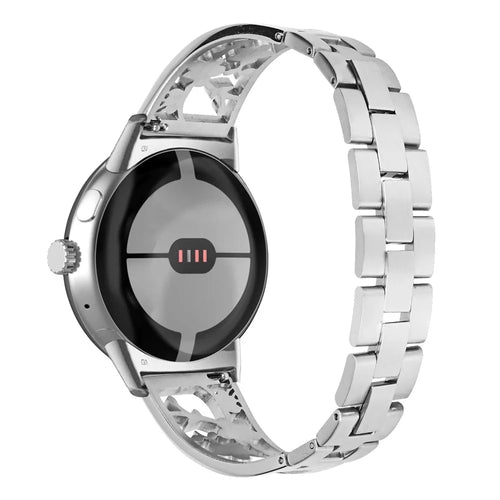 For Google Pixel Watch 4 41mm / Watch 3 41mm / Watch 2 / Watch Rhinestone Decor Plum Design Wrist Strap 304 Stainless Steel Detachable Watch Band Bracelet - Silver - 1