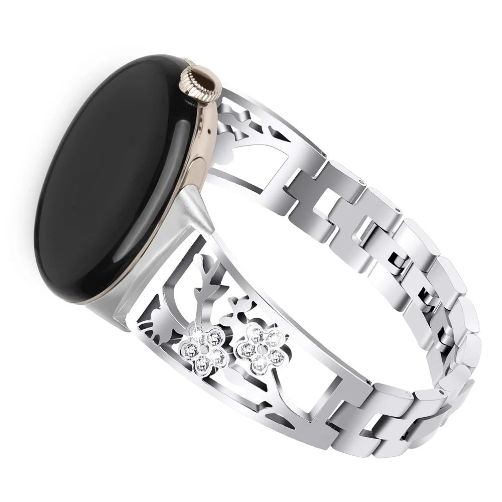 For Google Pixel Watch 4 41mm / Watch 3 41mm / Watch 2 / Watch Rhinestone Decor Plum Design Wrist Strap 304 Stainless Steel Detachable Watch Band Bracelet - Silver - 3