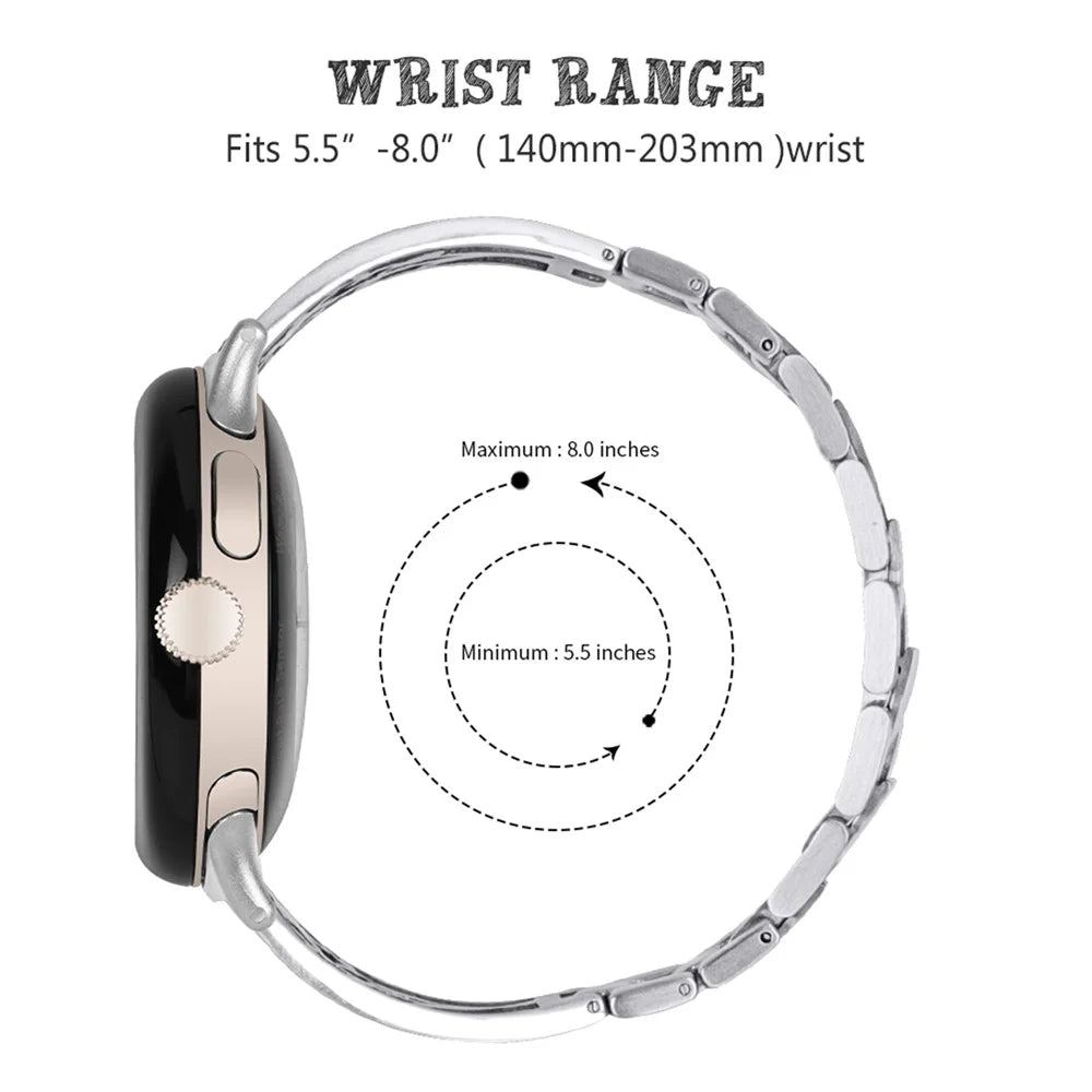 For Google Pixel Watch 4 41mm / Watch 3 41mm / Watch 2 / Watch Rhinestone Decor Plum Design Wrist Strap 304 Stainless Steel Detachable Watch Band Bracelet - Silver - 7