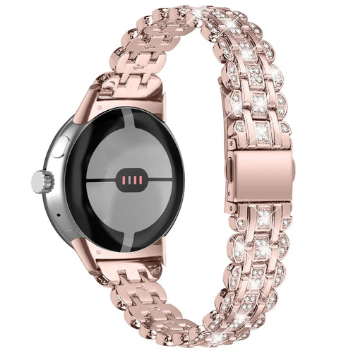 Metal Watch Band For Google Pixel Watch 4 41mm / Watch 3 41mm / Watch 2 / Watch Rhinestone Decor Replacement Strap Wrist Band - Rose Pink - 1