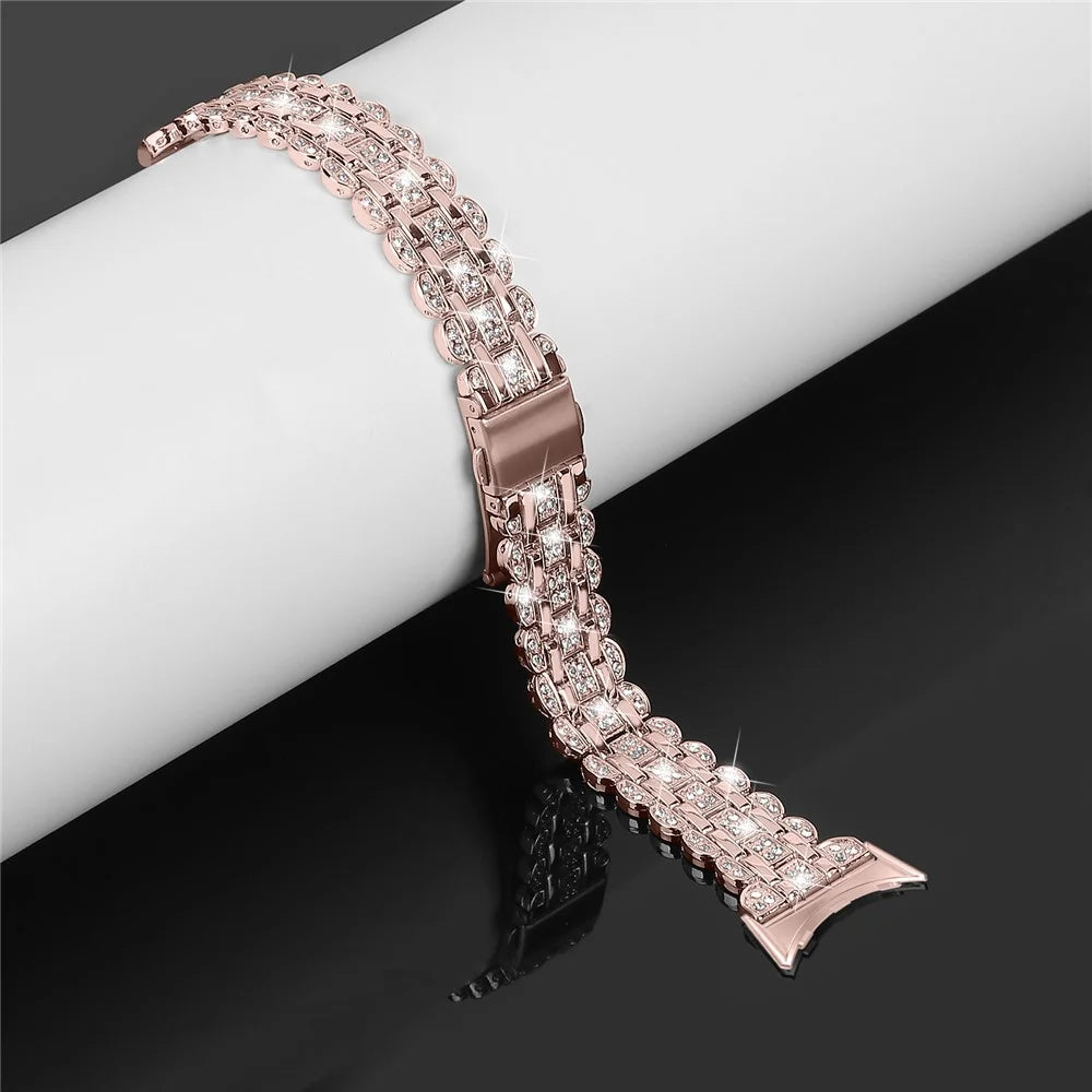Metal Watch Band For Google Pixel Watch 4 41mm / Watch 3 41mm / Watch 2 / Watch Rhinestone Decor Replacement Strap Wrist Band - Rose Pink - 3