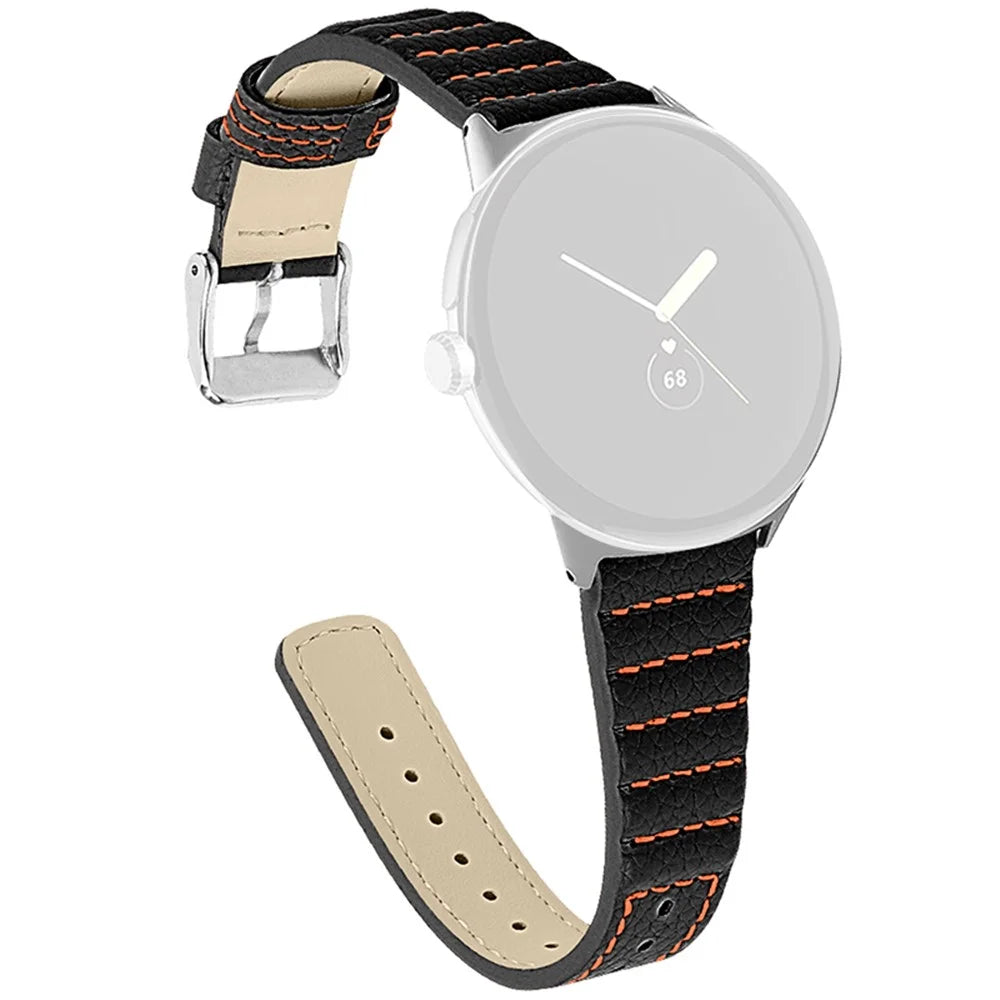 Wave Shape Stitching Watch Strap for Google Pixel Watch 4 41mm / Watch 3 41mm / Watch 2 / Watch Genuine Leather Watch Band - Black - 1